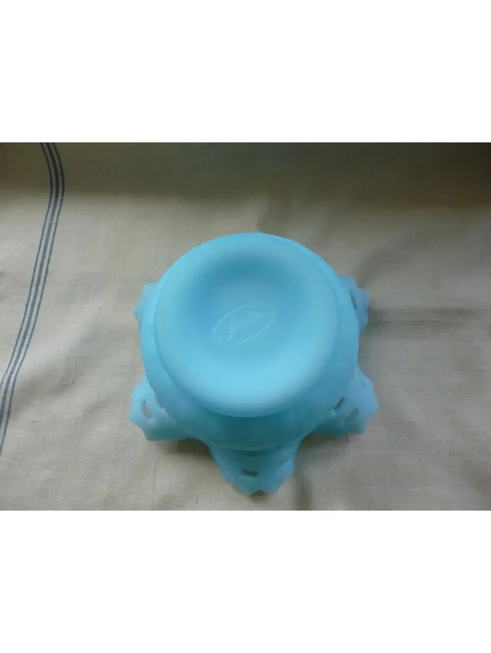 Vintage Fenton Blue Satin Basket Weave Bowl